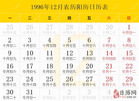 1996年12月22日|1996年12月22日 日历